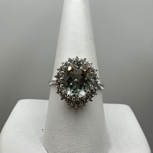 NWOT 9x12 oval cut Prasiolite w/ halo of cz diamonds in sterling silver ring! - Picture 8 of 11